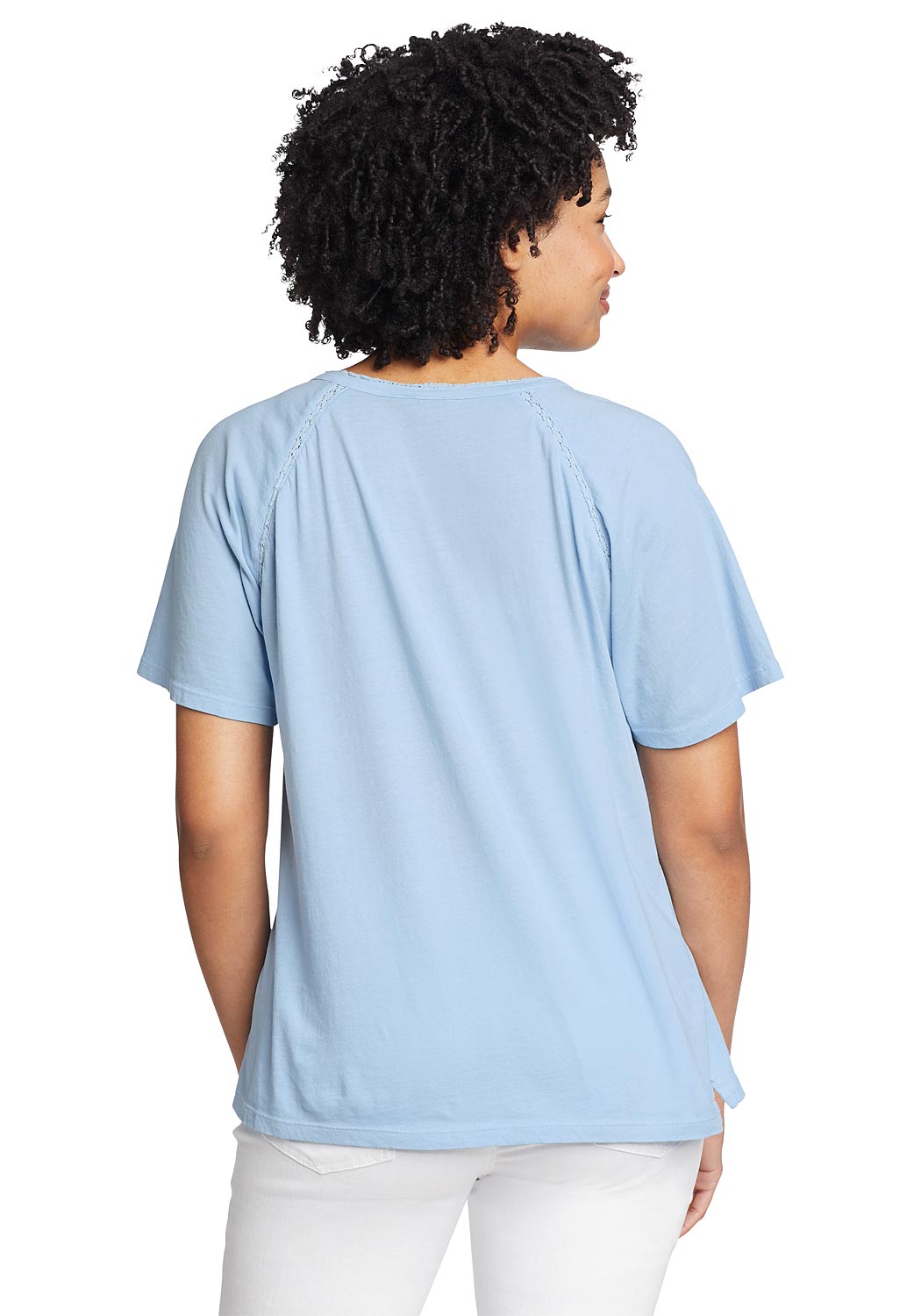 Artikel klicken und genauer betrachten! - Ophelia T-Shirt Damen Blau Gr. M Das T-Shirt mit Y-Ausschnitt besteht aus einem weicheren, garngefärbten Baumwoll-Jersey. Häkeleinsätze an den Raglanärmel-Nähten verleihen ihm ein feminines Detail. | im Online Shop kaufen